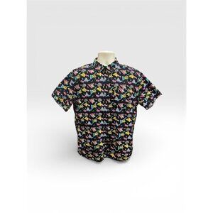 Vintage 80-90's Men's L Massive Black Retro Print Cotton Short Sleeve Shirt